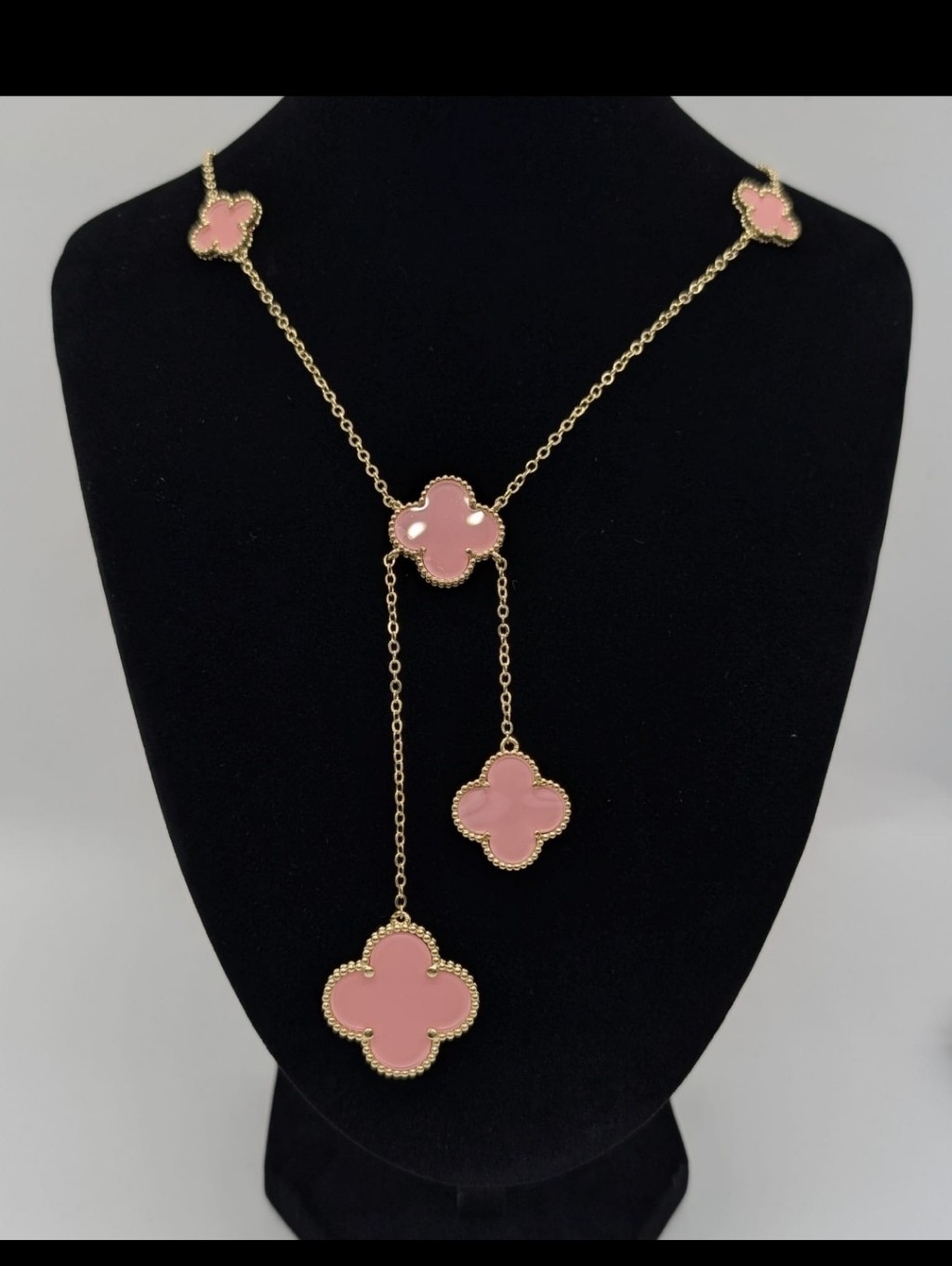 Coral Pink Clovers Necklace